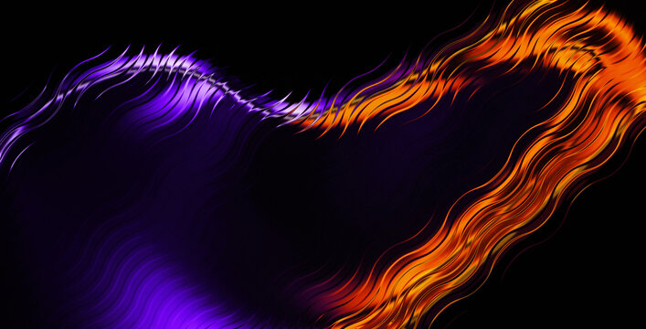 3D CGI render of liquid metal glass wave with glossy reeded ribbed surface background