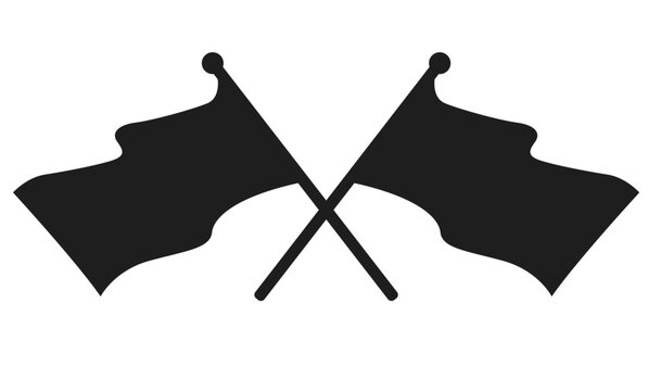 Crossed waving color guard flags silhouette vector svg isolated on white background marching band symbol