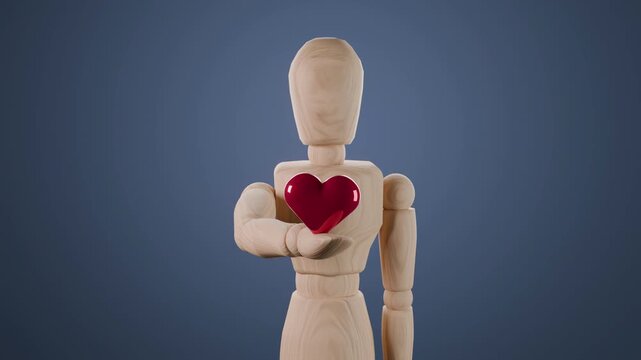 Human Mannequin Offering Heart Symbolizing Compassion, Kindness, Generosity, Empathy and Human Connection