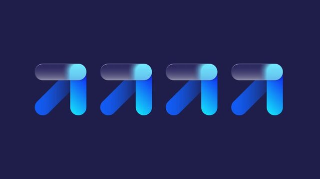 Glass effect animated template with four blue arrows. Data visualization layout