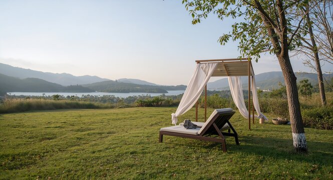 relax outdoor retreats - Expansive nothing evokes green havens brushing skin whispering renewal releasing pent up anxieties gently in and empty space on the left side for digital and print campaigns.