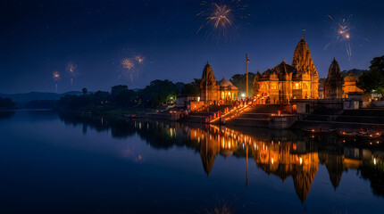 Fototapeta premium Magical nighttime view of a beautiful castle reflecting on water
