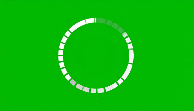 Abstract Circular Loading Indicator with White Blocks and Fading Segments on a Vibrant Green Screen Background