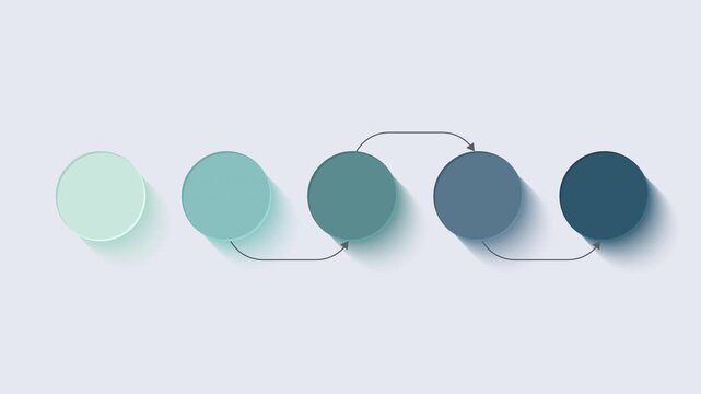 Animated business infographic chart featuring five circular elements. Video footage of the graphic chart isolated on a white background