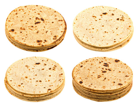 Pile of Golden Brown Indian Roti Flatbreads with Grain Texture on Transparent Background