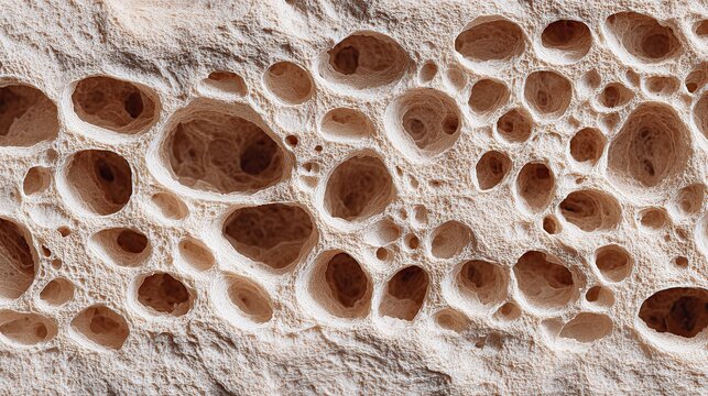 Macro close‑up of porous sponge material, honeycomb hole mesh fiber texture, natural foam structure, organic‑pore textured graphic