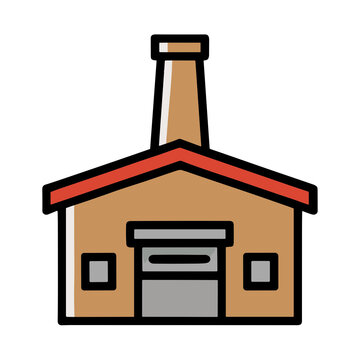 Factory building icon with chimney