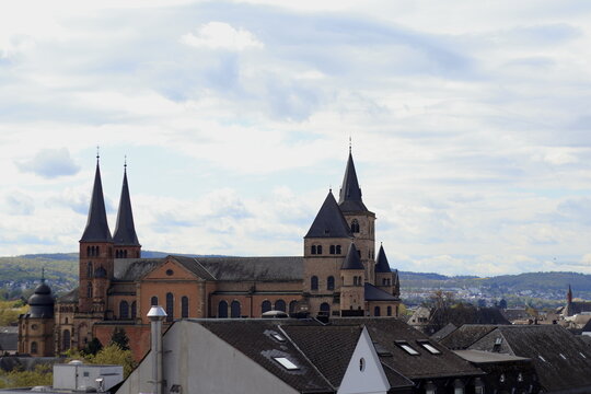 Historic Trier Cathedral rising above the old city rooftops