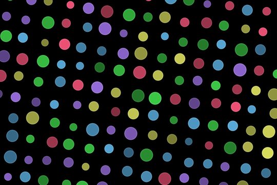 Colorful polka dots on black background for design