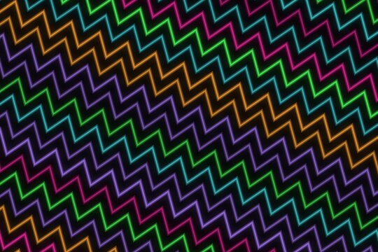 Colorful neon zigzag pattern on black background