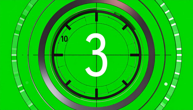 Countdown Timer Graphic with Number 3 and Circular Elements on Green Screen Background for Video Editing and Motion Graphics