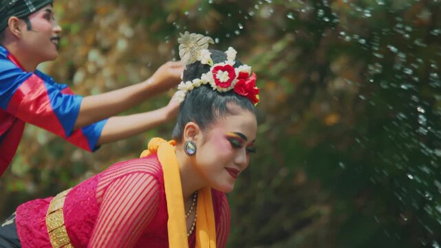 Happy Female Dancer Reacting to Water Splash in River