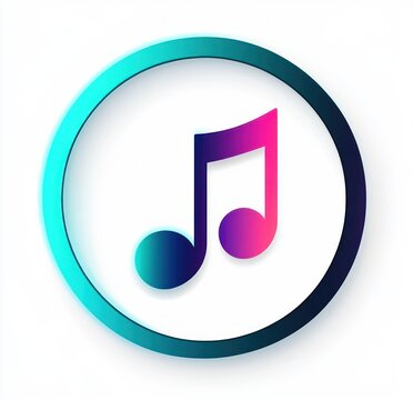 stylized gradient musical note with two note heads inside a teal circular ring on a white background, modern vibrant and playful