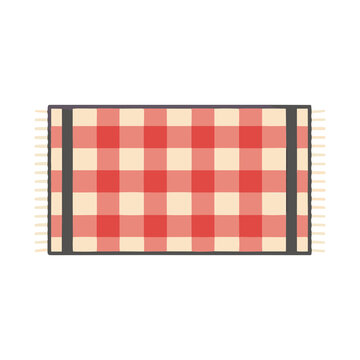 Red and beige checkered picnic blanket