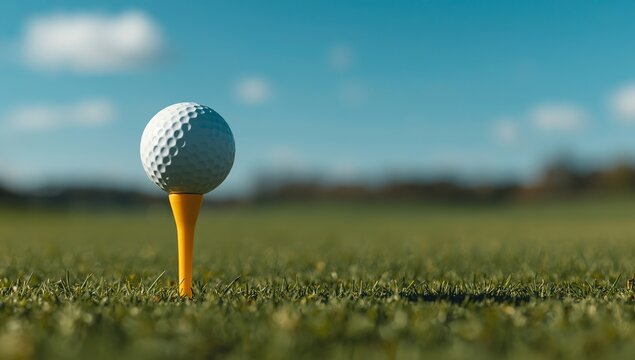 Close-up of a golf ball on a tee ready for a shot