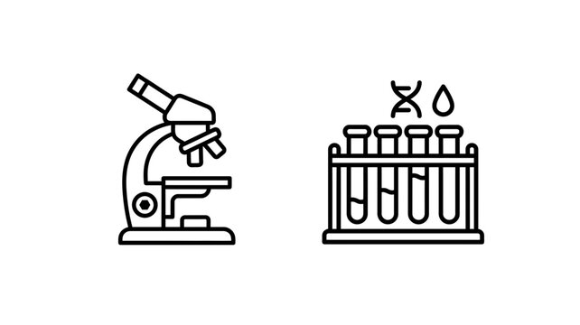 Microscope and test tubes icon set