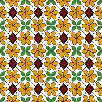 seamless pattern hand drawn cartoon tulip flower. cute flower background with checkered style wallpaper