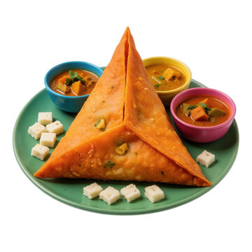 Triangular Samosa with Dipping Sauces Transparent Background