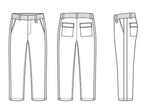 Tactical d-ring cargo pants front back side views flat technical drawing illustration utility detail classic blank streetwear mock-up template for design tech packs cad trousers