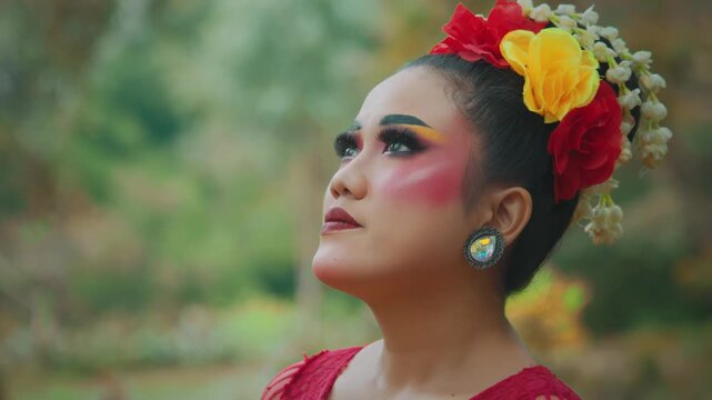 Profile Portrait of Traditional Indonesian Dancer with Makeup
