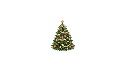 Fototapeta premium Decorated green Christmas tree with rose gold baubles and star topper isolated on white background