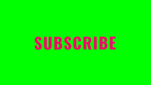 Subscribe call to action button animation with bright pink typography and vibrant green screen background for modern digital video footage