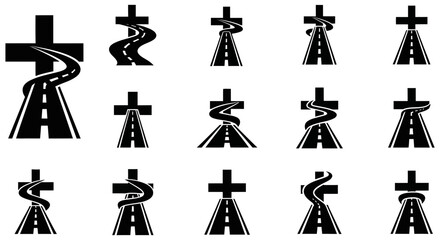Fototapeta premium Road Intersection Silhouettes Black And White Vector Graphics crossroad junction