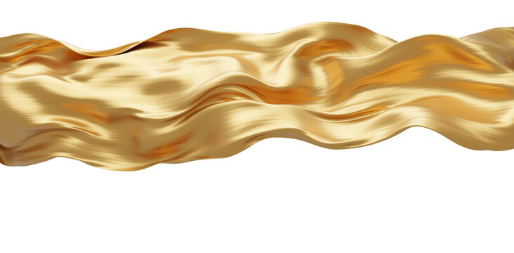 Luxury gold fabric waving isolated on transparent background with copy space 3D render