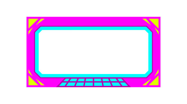 Neon retrowave style frame with glowing pink borders and yellow corner design elements