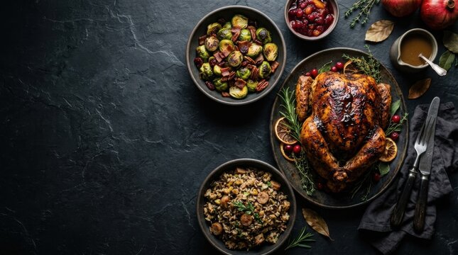 Thanksgiving roasted turkey with herb stuffing and cranberry