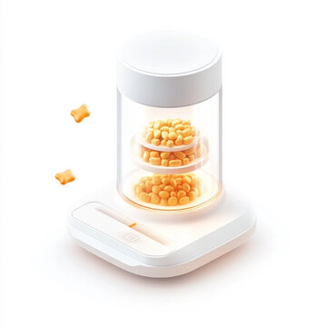 Modern 3D isometric smart pet feeder and food dispenser on white background