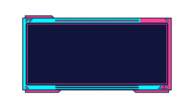 Minimalist digital gaming frame with neon blue pink borders for professional streaming ui