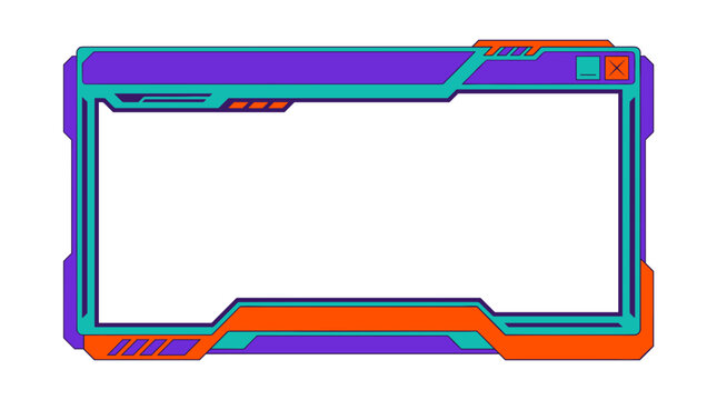 Futuristic gaming screen overlay for live streaming with vibrant purple and cyan accents