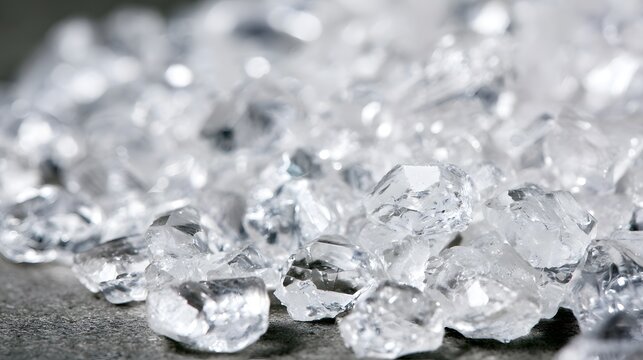 A pile of raw  uncut diamonds gleaming under soft light on a textured gray surface  showcasing natural crystalline facets and reflective surfaces