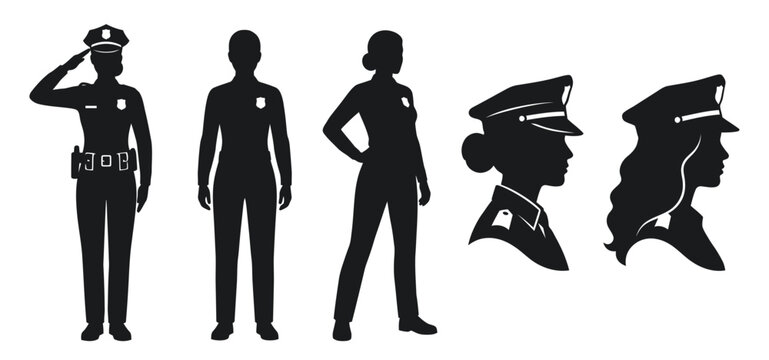 Police Woman Silhouette Vector Set Female Officer Cop Icons