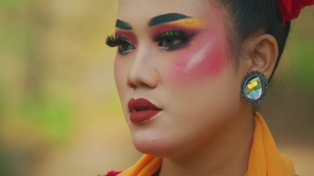 Extreme Close Up of Traditional Dancer's Eyes and Makeup