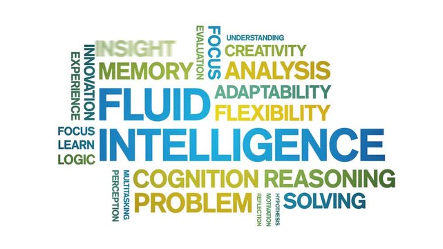 Fluid intelligence animated word cloud-text design animation tag kinetic typography seamless loop.