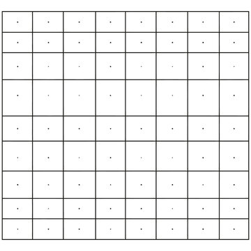 A grid of rectangular cells with a centered dot in each square on a white background