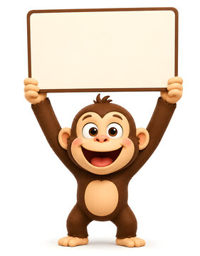 cartoon monkey holding blank sign
