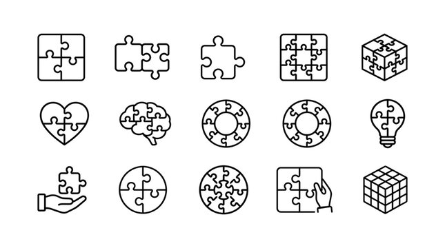 Puzzle and Brain Teaser Outline Icons for Apps, Websites, Presentations, Branding and Educational Design