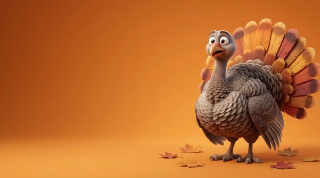 Thanksgiving turkey roasted golden brown with autumn leaves