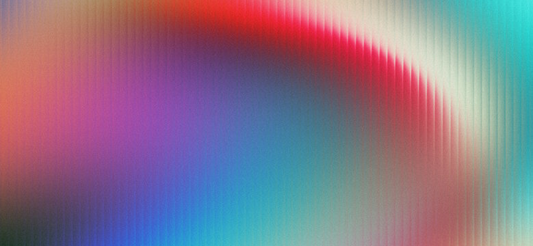 Abstract Grainy Gradient Background Featuring Vibrant Curved Spectrum Wave in Crimson Red, Royal Blue, Magenta Purple, and Cyan Teal Accent with Heavy Noise Texture and Vertical Scanline Distortion
