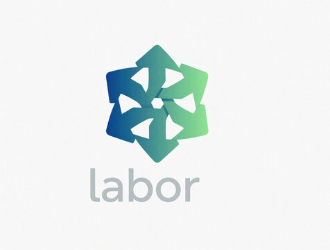 Geometric arrows form a circular logo with a gradient from blue to green. The word labor is written below in simple grey text, representing teamwork and forward movement.