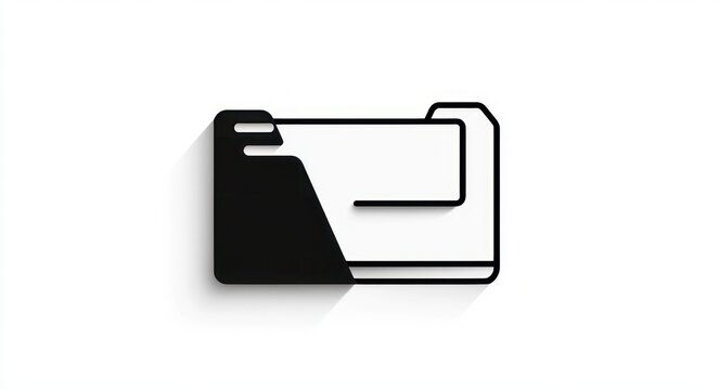minimalist black and white file folder icon with long drop shadow on clean white background conveying a sleek professional feel