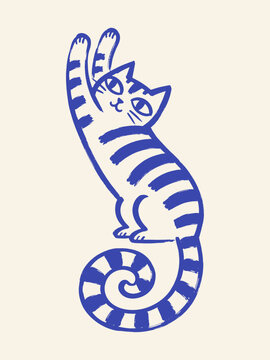 Stretching Cat Naive Style Illustration