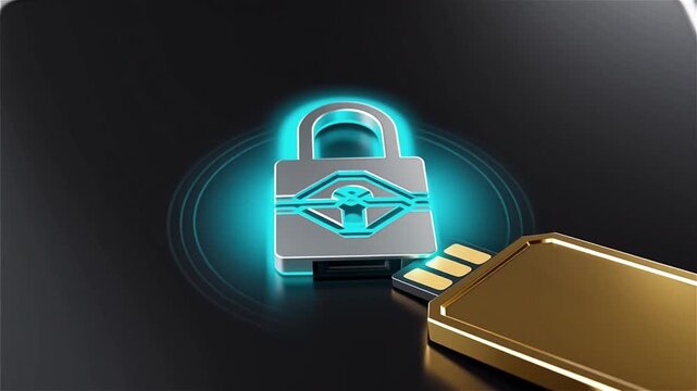 A digital padlock icon glowing blue, symbolizing security and encryption.