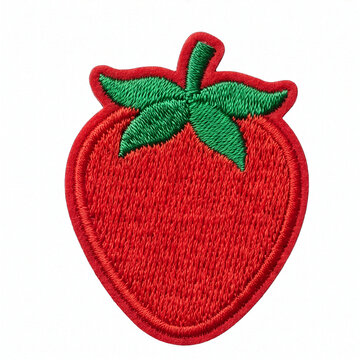 Strawberry fruit embroidered patch badge isolate on white background.