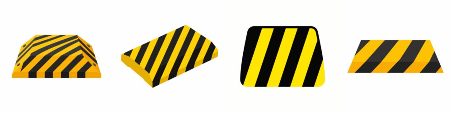 Yellow and black striped speed bump set isolated on white background