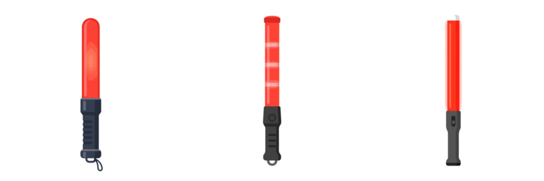 Red traffic signal batons and safety light wands vector set
