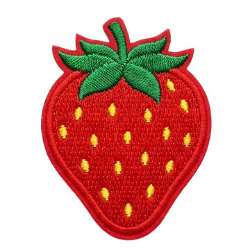 Strawberry fruit embroidered patch badge isolate on transparent background..